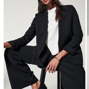 Spanx Perfect collarless blazer Black Ponte Pockets Stretch Relaxed Fit Sz M